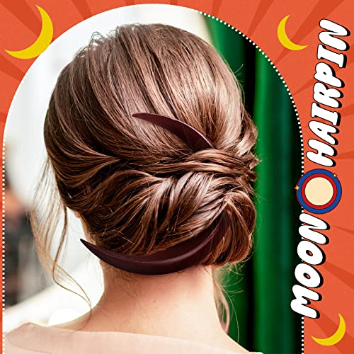 Hand Carved Crescent Moon Hair Accessories for Styling - 2 Wooden Hairpins and Hair Sticks for Women, 2 Sizes (Red) - color: Red