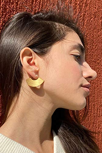 Lightweight Boho Bohemian Fan Earrings for Women Geometric Dangle Drop Half Round African Tribal Ethnic Jewelry - color: Metallic+Gold / 1.6"x1"