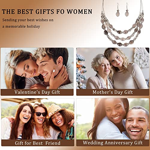 3 Layered Chunky Statement Necklace for Women Beaded Strand Necklaces with Earring Fashion Costumes Collar Necklace Jewelry Sets Gifts for Women - color: Grey