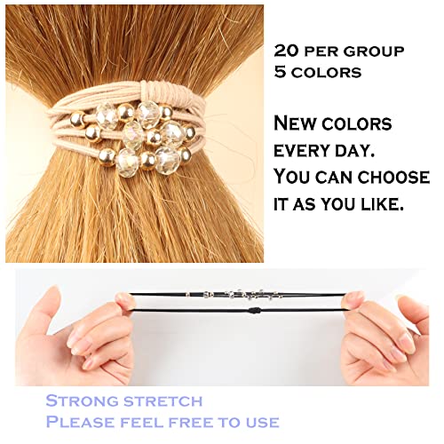 20 PCS Hair Ties for Women, Hair Tie Bracelets, Brown Plastic, No Damage Hair Elastics, Comfortable for Thick or Thin Hair, Boho Hair Ties for Ponytail Holders, 5 Colors - color: Brown