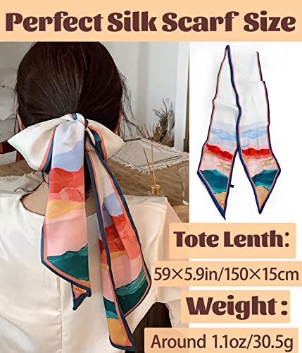kcctoo 59" Mulberry Silk Like Head Scarf Women's Fashion Square Neck Satin Scarfs for Bag Hair Scarves Gift 59 * 5.9” - color: I03-colorful /Oil Painting