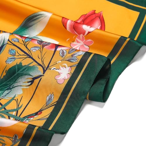 Stlvoll 27.5" Silk Neck Scarf of Women's Fashion Head Scarf Square Neck Satin Scarfs for Bag Hair Scarves Gift - color: Flower/Yellow