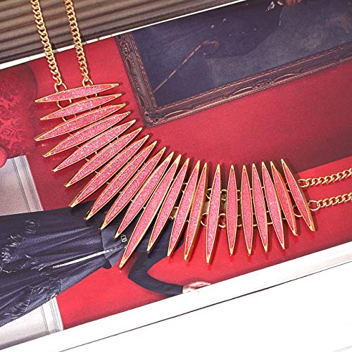 MOLOCH Sparkling Druzy Leaf Choker Necklace Fashion Gold-Tone Collar Necklace Bib Statement Chunky Tribal Necklace Woman Jewelry - color: Pink