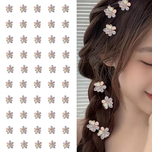 Small Crystal Hair Charm Claw Clips for Women Girl, 10PCS Gradient Cat's Eye Mini Flower Claw Design Hair Accessories (Blue) - color: Blue