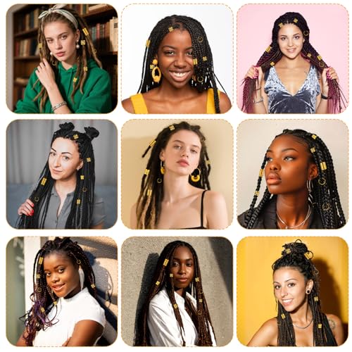120pcs Gold Hair Jewelry Accessories Gold Hair Cuffs Charms Rings for Braids Adjustable Loc Jewelry Dreadlocks Braid Clips Decorations for Black Women Men Festival Pirate