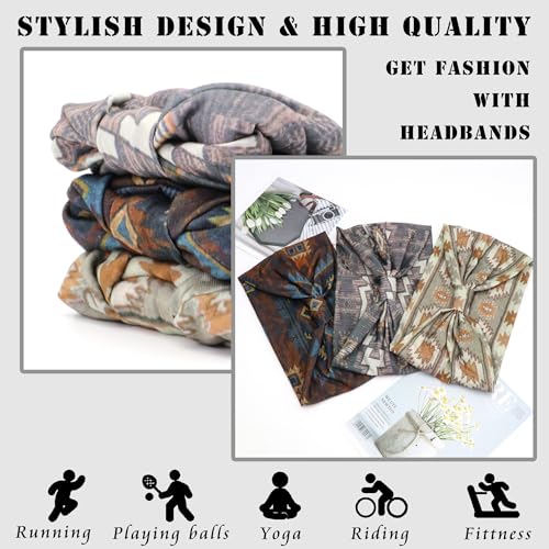 FULZTEY Boho Headbands for Women Fashion Wide Head Bands Floral Print Hairbands Large African Knotted Headwrap Elastic Sport Yoga Workout Turban Thick Cloth Bandanas for Hair Accessories 3Pcs - color: Style 112