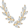 14K Gold or 925 Sterling Silver Plated Ear Crawler Earrings for Women - Crystal Leaf Ear Climber Earrings - Hypoallergenic, Safe for Sensitive Ears - color: 14K Gold Plated