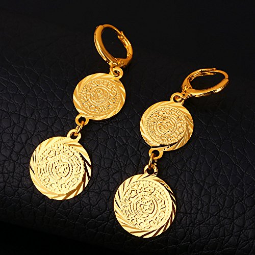 U7 Allah Necklace for Women/Men, 18K Gold Plated Square/Oval/Coin/Heart/Crescent Moon Islamic Pendant Necklace Muslim Jewelry with Chain - color: 09.Ancient Coin Earrings