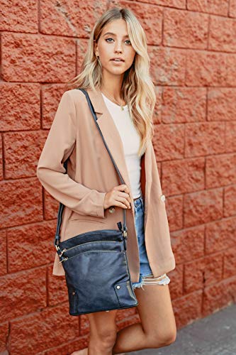 ALYSSA Triple Zip Pocket Large Crossbody Bag - color: Wine