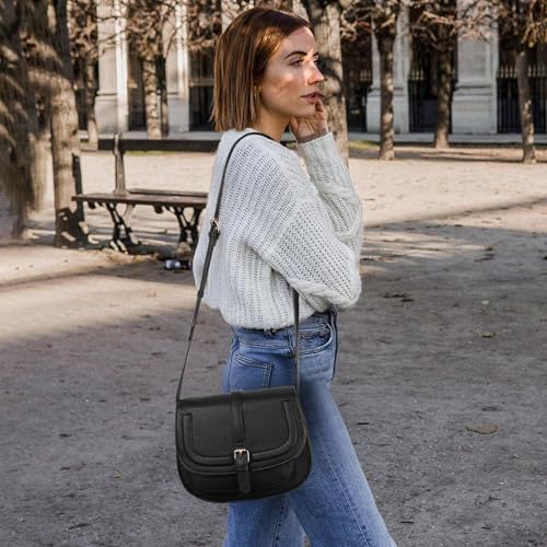 GOIACII Crossbody Bags for Women Saddle Purse Cute Shoulder Handbag Pebble Leather Brown - color: A02 Black
