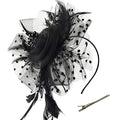 DRESHOW Fascinators Hat Flower Mesh Ribbons Feathers on a Headband and a Clip Tea Party Headwear for Girls and Women - color: 7" Diameter / Black