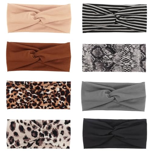 DRESHOW 8 Pack Headbands for Women Yoga Knotted Headbands Elastic Criss Cross Hair Accessories Sports Head Wrap Non Slip - color: 8 Pack Fashion Leader A