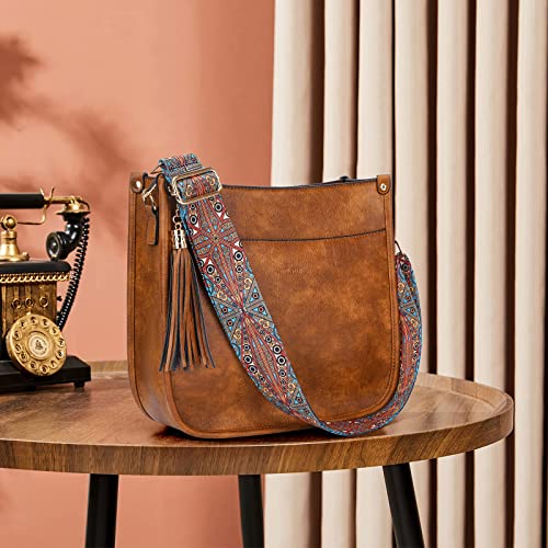 HKCLUF Crossbody Bag Purse for Women 2PCS/Set Leather Hobo Handbag Wallet Set With 2Adjustable Guitar Strap Shoulder Bag | Purse - color: 02 Brown