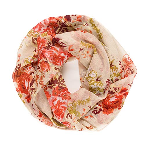 MELIFLUOS DESIGNED IN SPAIN Scarf for Women Lightweight Floral Flower Scarves for Summer Fall Shawl Wrap - color: Barcelona Collection 8 - Beige Elegant Floral