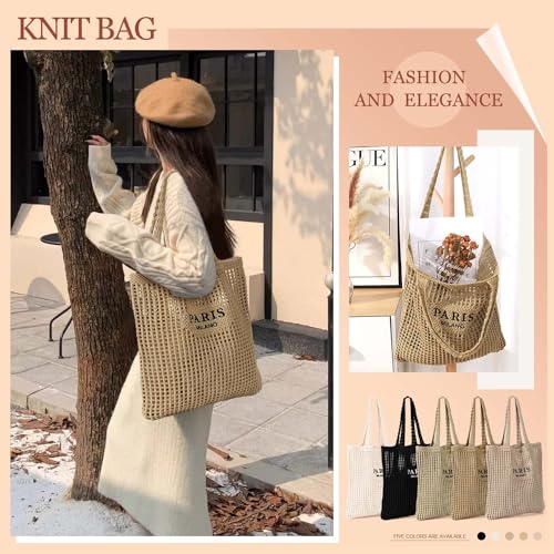 Ayieyill Crochet Tote Bag For Women, Crochet Mesh Beach Tote Bag Summer Vacation Aesthetic Boho Knit Bag for Women - color: G/Brown