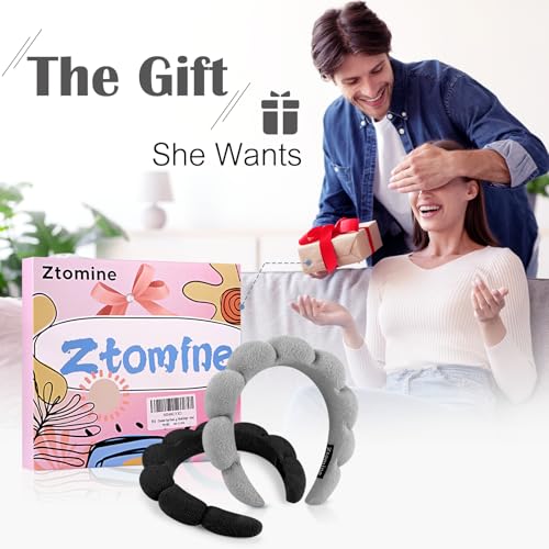 Ztomine Spa Headbands for Washing Face or Facial, Set of 2 Skincare Headbands, Terry Cloth Headband Wash Combo Pack - Puffy Makeup Washing, Mask, Skin Treatment - color: Black + Gray