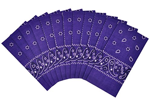 Vamqor 12pcs Bandana for women and men 100% Cotton Custom Fashion Paisley Design Multifunctional Outdoor Square Handkerchief - color: Purple