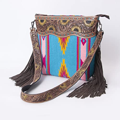 Merbaa Women Handtooled woolen saddle blanket hand woven Crossbody Bag - color: Blue 2