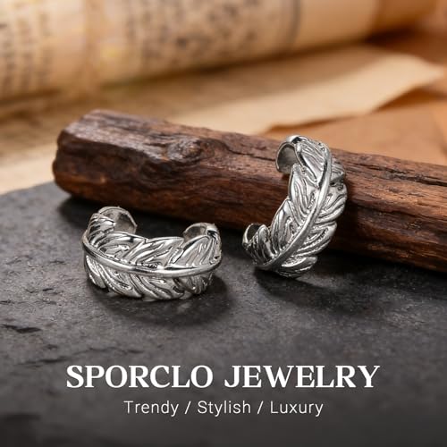Gothic Ear Cuffs Helix Cartilage Clip on Goth Ear Cuff Stainless Steel Hypoallergenic Earrings for Women Men Non Piercing Gold & Silver Fake Earring Lightweight Punk Jewelry Gift - color: K8-Silver Leaf Design