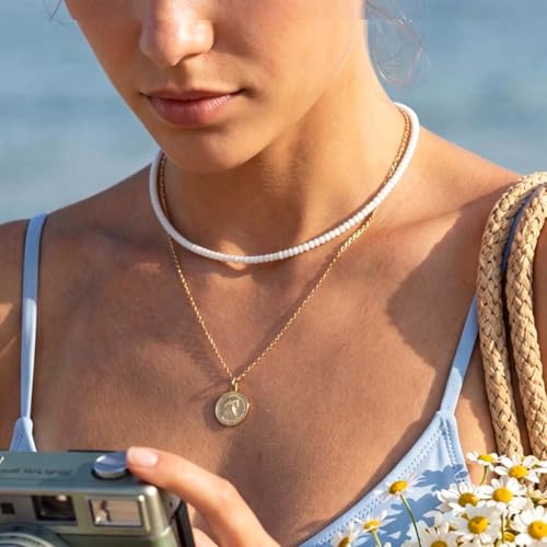 Boho Beaded Choker Necklace Colorful Short Necklaces Summer Beach Necklaces Jewelry for Women - color: White