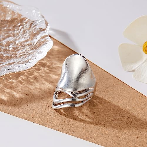 Chunky Rings for Women Gold and Silver Statement Rings Mask Dome Gold Plated Fashion Band Ring Cocktail Costume Jewelry Gift - style: Mask Silver