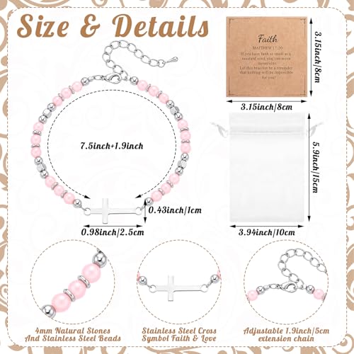 Kingdder 12 Set Christian Cross Bracelets for Women Bulk Adjustable Natural Stone Cross Beads Faith Bracelet Gifts for First Communion Confirmation Birthday Church Groups Gifts - style: Chain