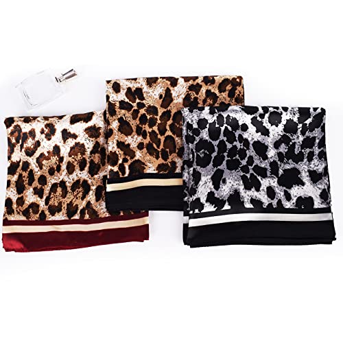 35 x 35 Women's Fashion Pattern Large Square Silk Like Hair Scarf Head Sleeping Wrap Satin Neck Bandana for Gift… - color: Coffee. - Pure Leopard Print