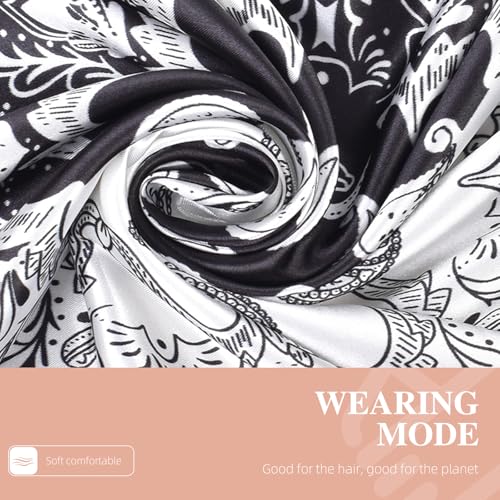35 x 35 Women's Fashion Pattern Large Square Silk Like Hair Scarf Head Sleeping Wrap Satin Neck Bandana for Gift… - color: Double Cashew Nuts-black