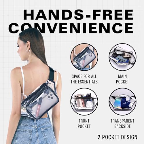Clear Fanny Pack Belt Bag – Stadium Approved Waist Pack for Men & Women, Crossbody Bum Bag for Travel, Hiking, Running - color: Clear