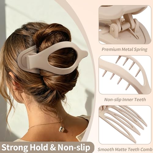 5.5 Inches Extra Large Flat Hair Clips for Women, 4 Pack XL Big Claw Clips for Thick Hair, Oversized Matte Strong Hold Non-slip Flat Claws, Cream - color: Cream-XL