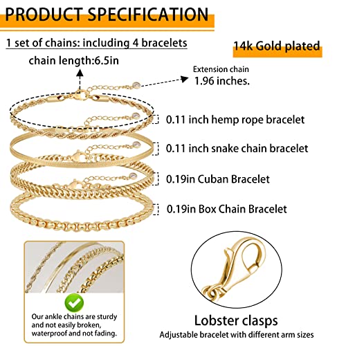 VIROMY Gold Bracelet Sets for Women 14K Gold Plated Stackable Dainty Chain Women’s Bracelet Layered Link Bracelet Set Gold Jewelry for Women - style: 4Layered Cuba-GD