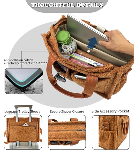 Large Canvas Tote Bag for Women Work Tote Bags with Pockets Laptop Crossbody Purses Everyday Bag Handbags for Travel - color: Plush Brown