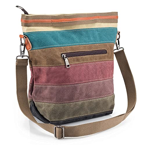 Canvas Handbag Multi-Color Striped Lattice Cross Body Shoulder Purse Bag Tote-Handbag for Women | Striped - style: Casual