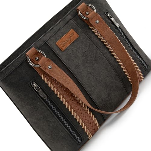 Wrangler Multi Pockets Tote Bag for Women Western Braided Shoulder Bag with Large Capacity for Everyday - color: Rtero-black