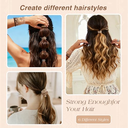 6 PCS Hair Ties Bracelets for Women, Stretch Bracelets, Boho Hair Ties for Thick & Thin Hair, Elastic Hair Bands That Double as Stylish Jewelry, Dual-Use Ponytail Holders, Sun