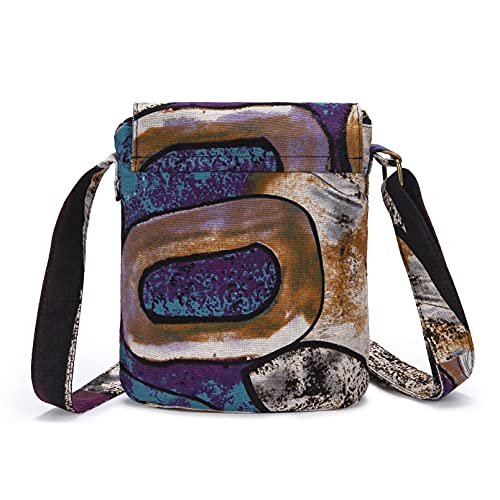 OPQRSTU Women's Retro Small Size Canvas Shoulder Bag Hippie Boho Crossbody Handbag - color: Purple