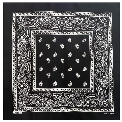 MDSTYLE 100% Cotton Bandana for Men & Women 22" x 22" Paisley Pattern Handkerchief Headband Scarf - color: Black - 3 Pack