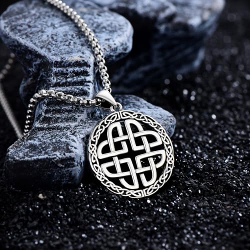 Celtic Necklace for men Sterling Silver Celtic Knot Triquetra Triangle Trinity Necklace Gift for Men - color: B-Silver