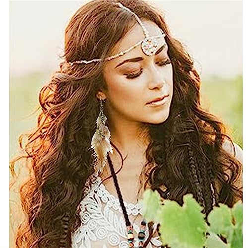 Bohemian Handmade Natural Long Feather Dangle Earrings for Women Multicolor Tassel Feathers Dangle Drop Earrings Vintage Bohemian Earrings Boho Feather Earrings - color: Brown