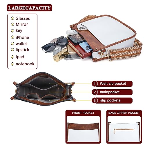 HKCLUF Crossbody Bag Purse for Women 2PCS/Set Leather Hobo Handbag Wallet Set With 2Adjustable Guitar Strap Shoulder Bag | Purse - color: A01-white Brown