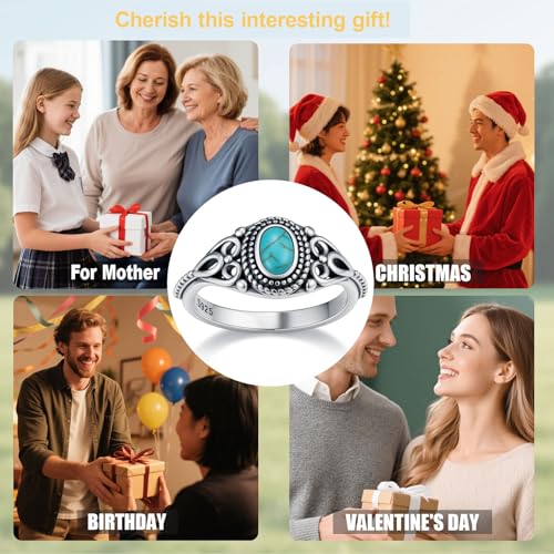 Boho Rings 925 Sterling Silver Turquoise Ring Western Jewelry Women's Eternity Rings Christmas Jewelry Gifts for Wife Mom Size 7-9 - style: Turquoise-2