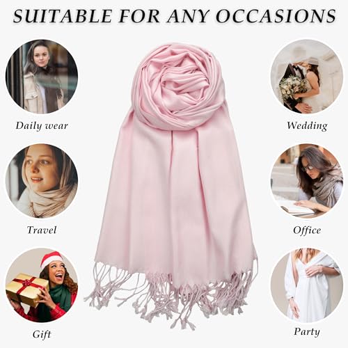 Achillea Lightweight Pashmina Scarf for Women – Soft Silky Shawl Wrap for Evening Dresses, Bridesmaids & Everyday Wear - color: Light Pink