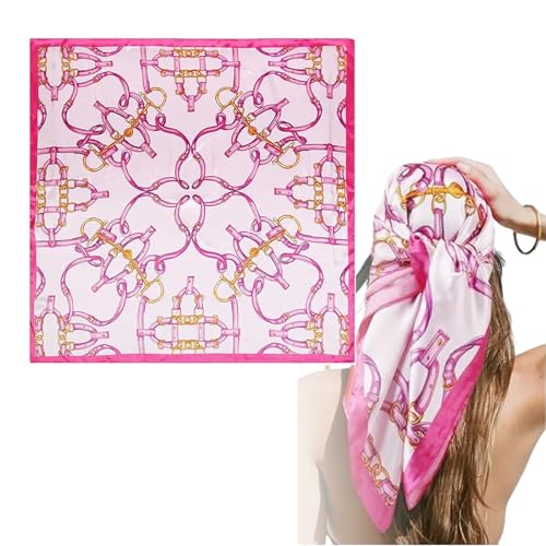 Large Pink Silk Scarf for Women Hair, Satin Square Head Scarf Like Silk - Boho Lightweight Neck Scarves Bandana for Sleeping Handbag Purse Accessories
