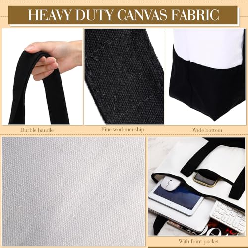 Reginary 16 Pcs Canvas Tote Bags Bulk with Outer Pocket 18 Inch Reusable Shopping Grocery Blank Tote Bag for Women Mother DIY (Black White) - color: Black White