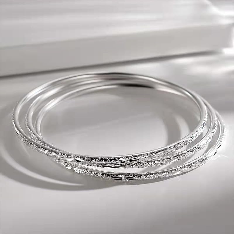 Sterling Silver Bangle Bracelets for Women,Fashion Jewelry Simple Adjustable 925 Silver Cuff Bangles for Women Mom Wife Valentine Mothers Day Gift - color: 6 pieces