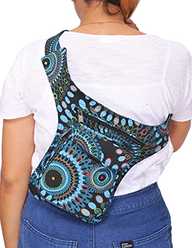 The Collection Royal Handmade Festival Waistpack Boho Hippie Waist Bag Hip Bum Running Belt Fanny Pack Travel Utility Belt (Blk+Blu) - color: Blk+Blu