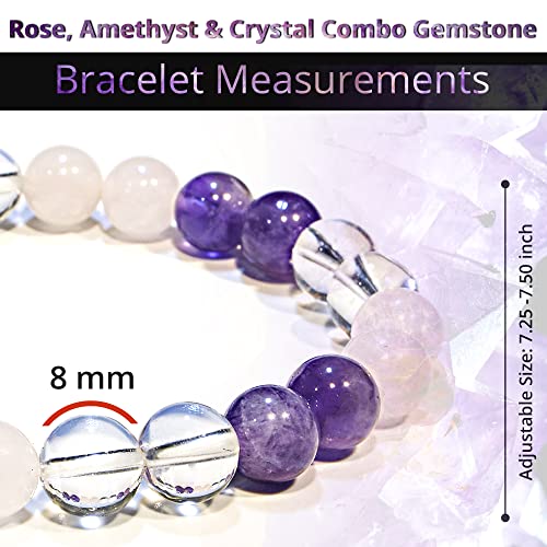 ANAYA AGATE Healing Crystal Bracelet for Women and Men – 8mm Round Beaded Bracelet for Men and Women – Unisex Stretchy Gemstone Bracelet for Healing and Protection - color: Amethyst, Clear Quartz, Rose Quartz