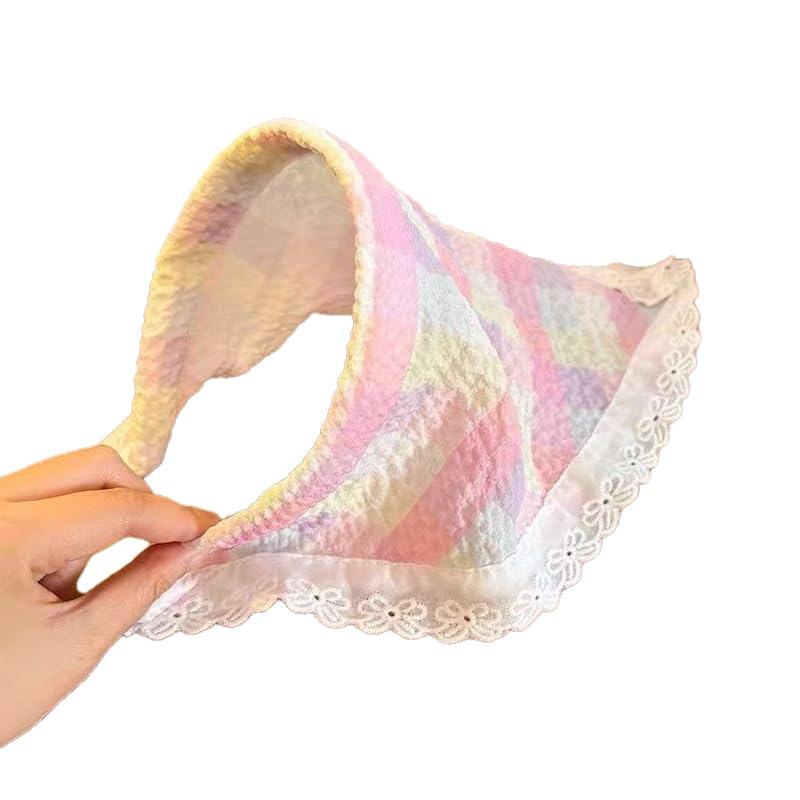 Women's Lace Bandana Headband, Vintage Gingham Triangle Scarf with Bow, French Retro Style for Boho Chic & Casual Outfits (18-Red rainbow, One Size) - color: 18-Red rainbow