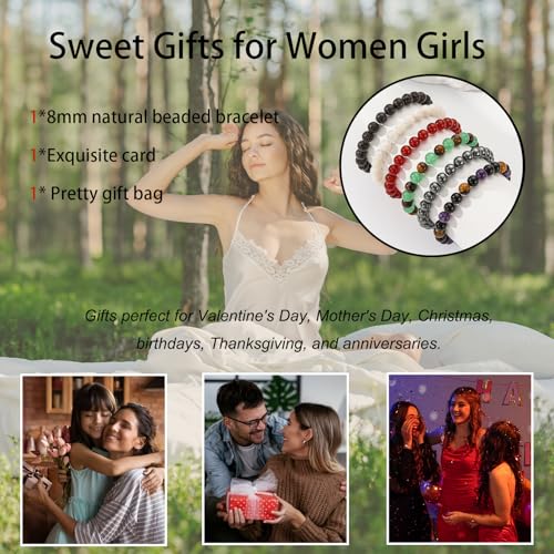 Gnamy Healing Crystal Bracelet for Women, Natural Stone Beaded Healing Crystal Bracelet Triple Protection Stress Relief Beads Jewelry Birthday Gifts Jewelry for Her - style: Money