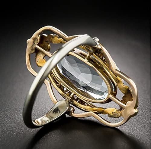 Hollow Out Vintage 925 Sterling Silver Emerald Ring Golden Flower Antique Rings Oval CZ Gold Plated Engagement Rings, Suitable Cocktail Anniversary Cubic Zirconia Ring for Women (10) - size: 10